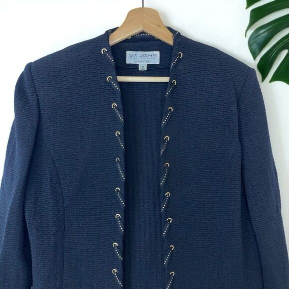 St. John Collection Textured Knit Blazer with Gold Grommet Detail - Picture 5 of 10